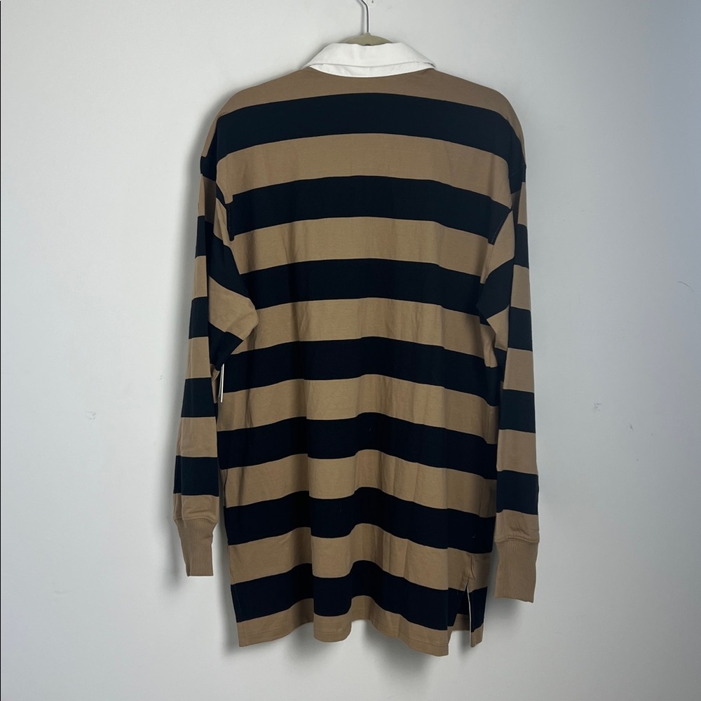 NEW Good American Medium Khaki And Black Rugby Stripe Jersey Polo Mini Dress - Picture 5 of 12